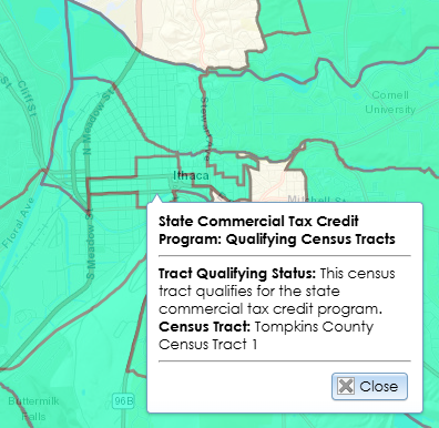 This detail from the map interface shows an area within a qualifying census tract.